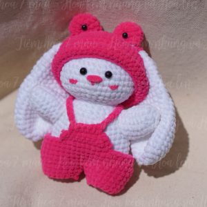 Móc khóa thỏ trắng mũ hồng